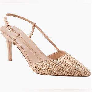 MARC FISHER LEATHER SANDALS FLORY POINTED TOE PUMP WOMEN BEIGE COLOR SIZE 8 M **